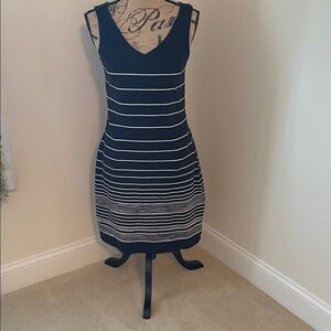 Talbots Navy and White Striped Midi Dress